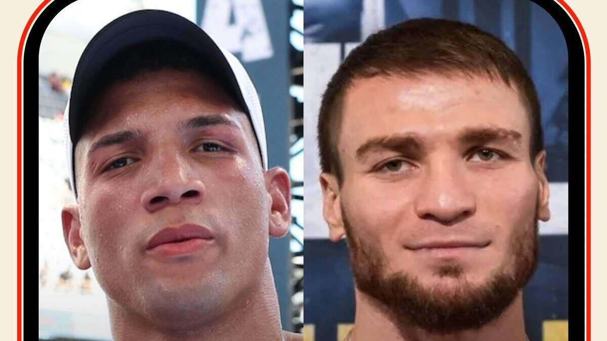 El invicto ruso Imam Khataev dio positivo por Clomifeno en abril del 2024 y fue suspendido por tres años. La Comisión Atlética de Nueva York decidirá si la pelea  sigue en pie o se le da luz verde a la pelea contra el cubano David Morrell (izq.).