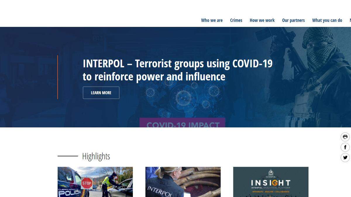 Captura de pantalla del sitio de internet de Interpol.