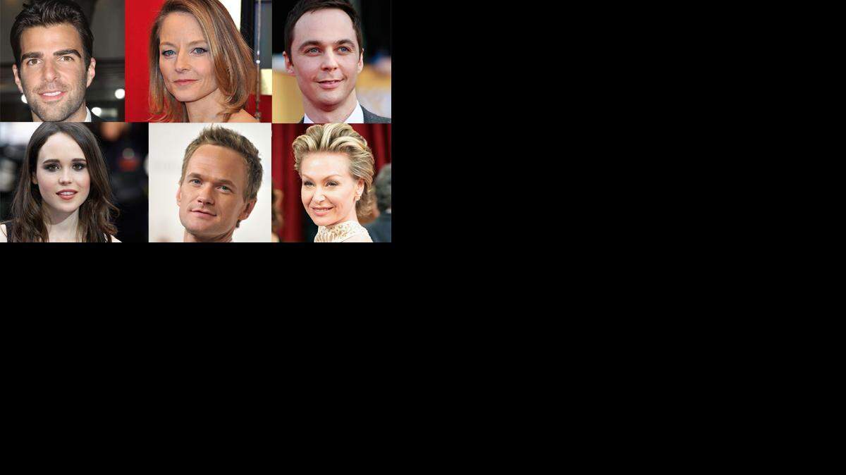 Zachary Quinto,Jodie Foster,  Jim Parsons, Ellen Page, Neil Patrick Harris y Portia de Rossi son algunos de los que han hablado abiertamente de su homosexualidad y lesbianismo.