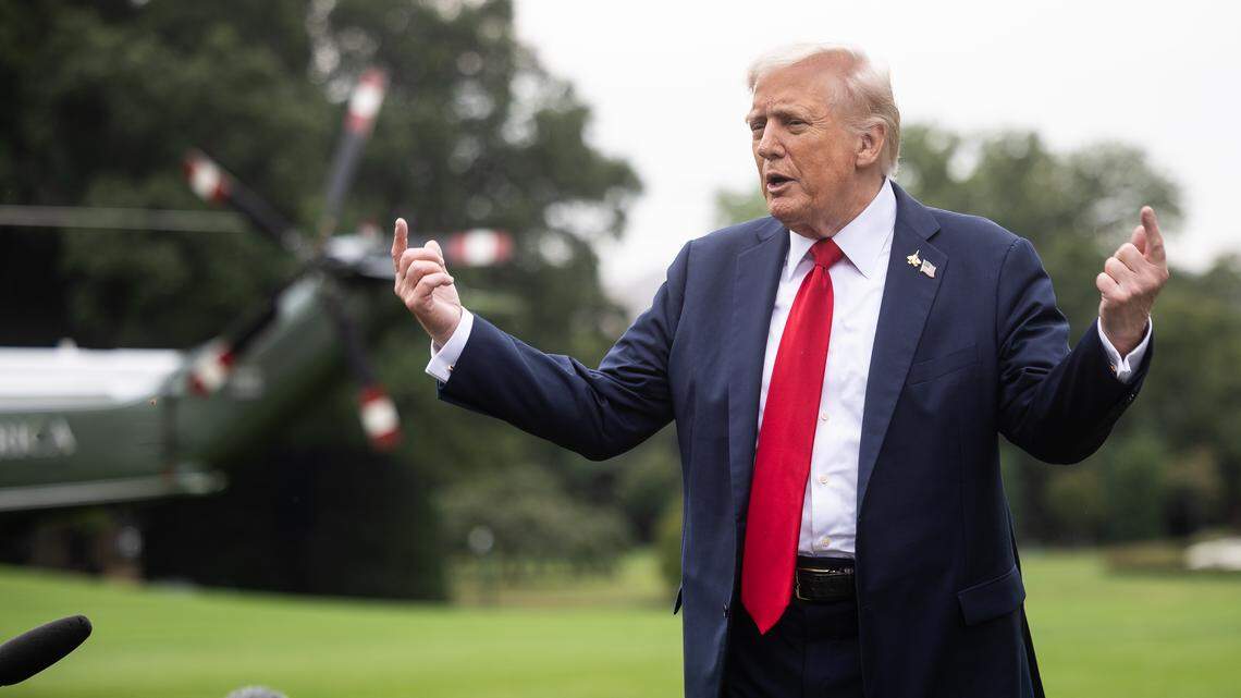 President Donald Trump answers questions from reporters Tuesday, September 30, 2025, at the White House in Washington, DC.