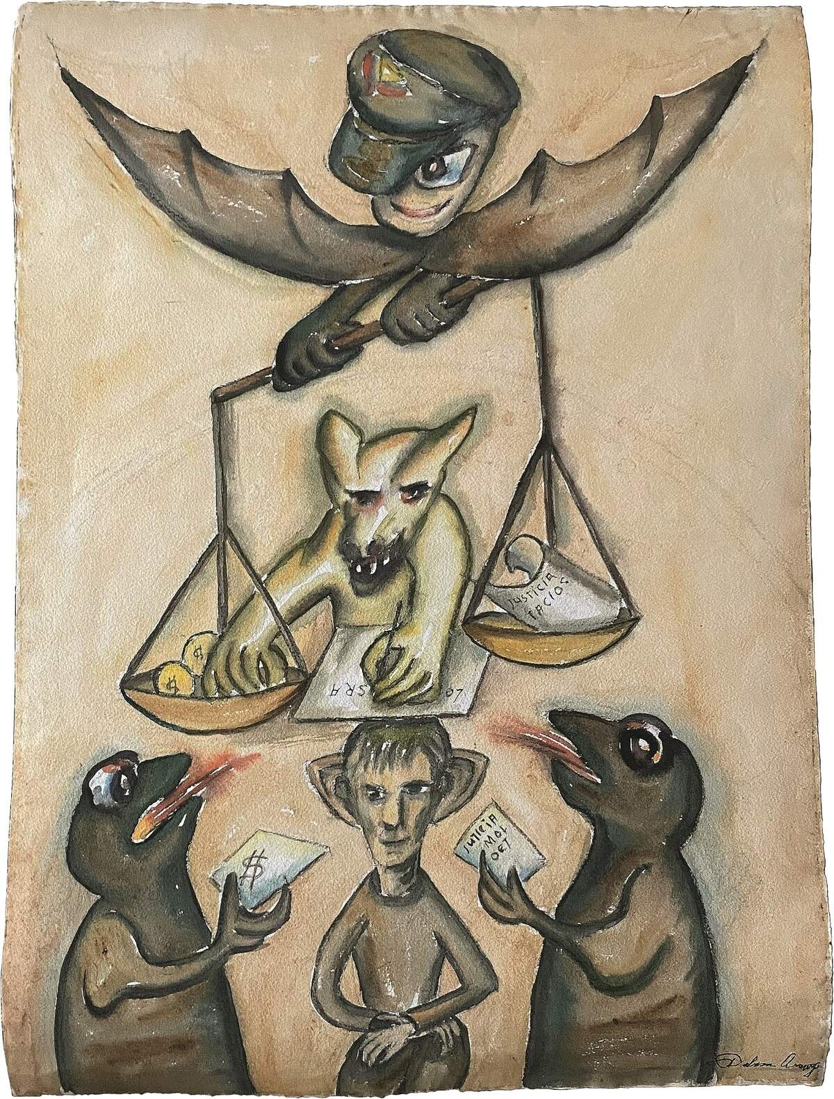 'La justicia'&nbsp;(Justice), circa 1950, de Débora Arango, acuarela sobre papel, 30 x 21.6 pulgadas. Colección privada.