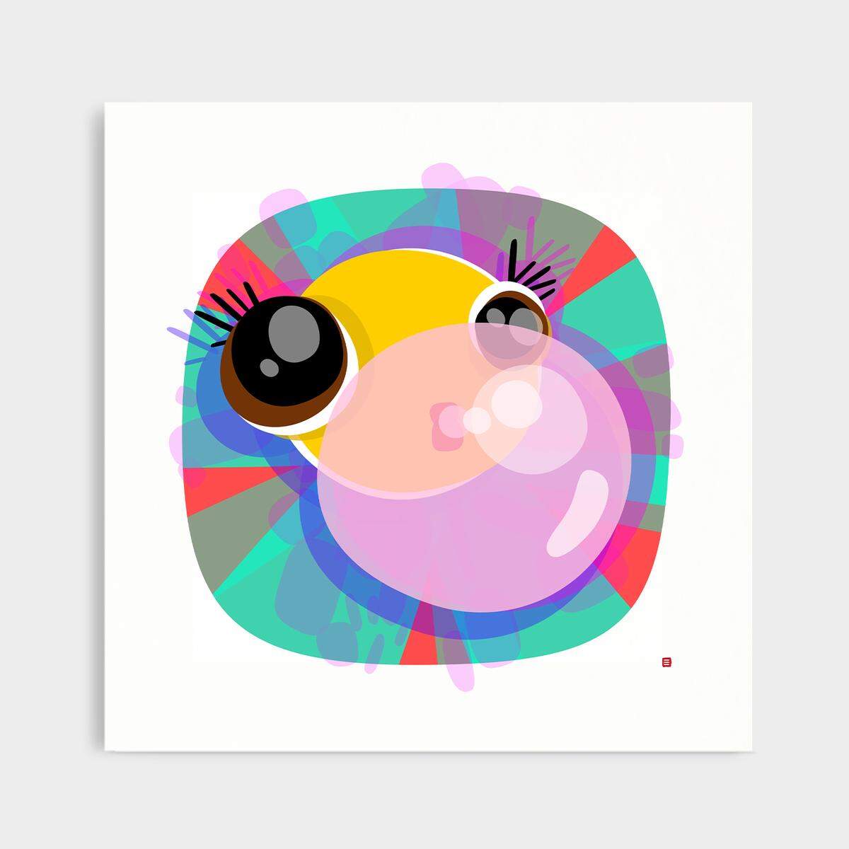 ”Don’t Burst my Bubble”, de la artista miamense Romi Myers. Técnica mixta y realidad aumentada. 40x40”
