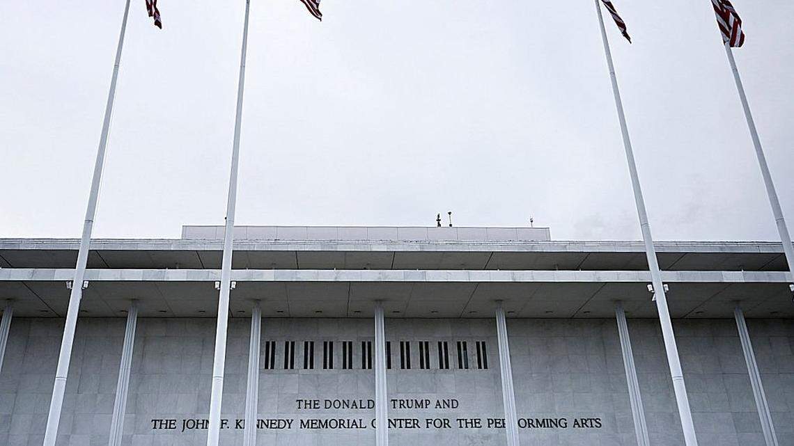 A view of the John F. Kennedy Center for the Performing Arts, which was recently renamed the "Trump Kennedy Center," in Washington, DC, on December 26, 2025. US President Donald Trump's name was affixed to the Kennedy Center in Washington on December 19, 2025, one day after his hand-picked board members voted to rename the arts venue in spite of legal questions. (Photo by Brendan Smialowski / AFP via Getty Images)