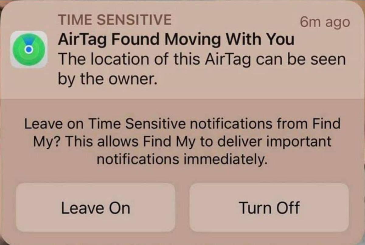 Una notificación de una Alerta Apple AirTag que publicó la policía de West Seneca, Nueva York.