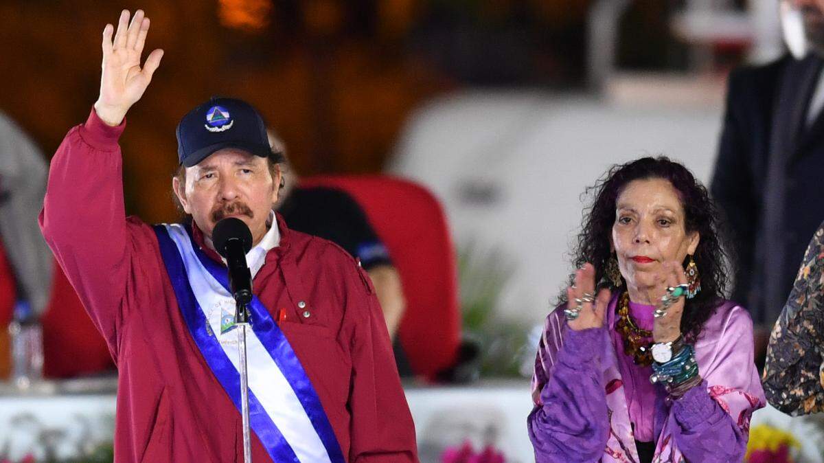 Nicaraguan President Daniel Ortega, left, and Vice President Rosario Murillo attend their swearing-in ceremony for a new term in Managua, in January 2022.