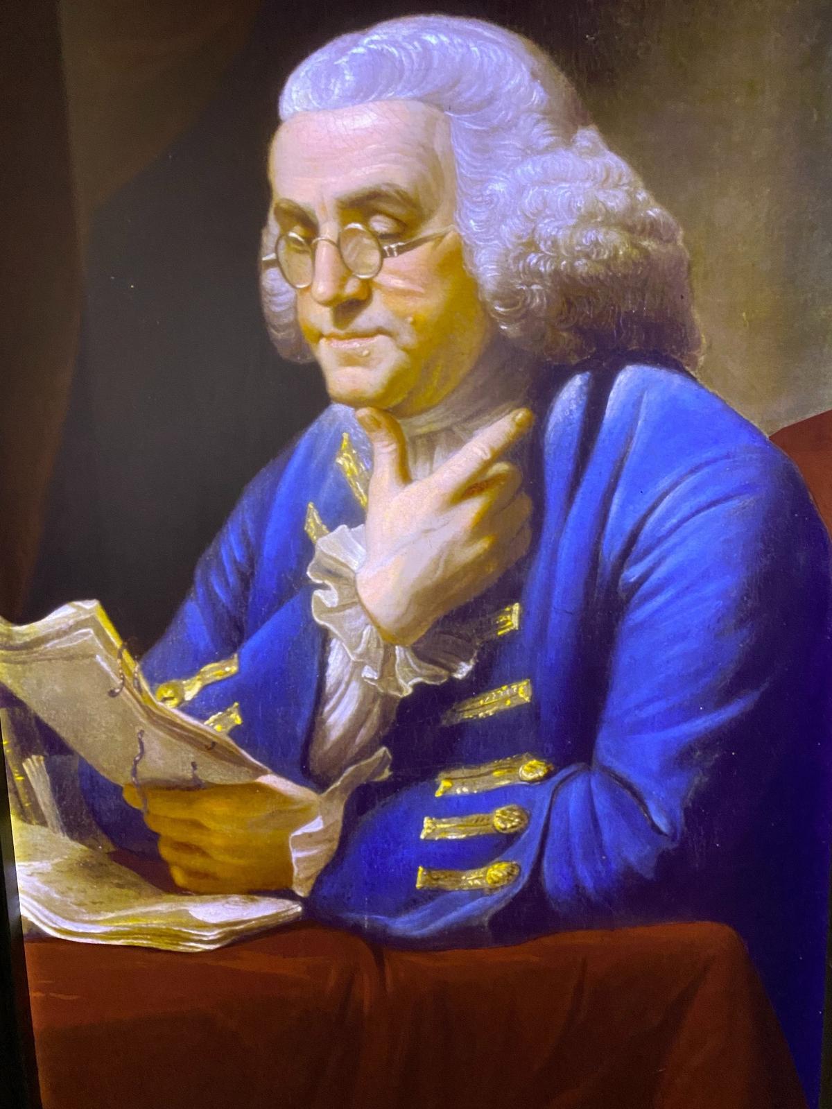 Benjamin Franklin a los 60 años en el Museo de Franklin.