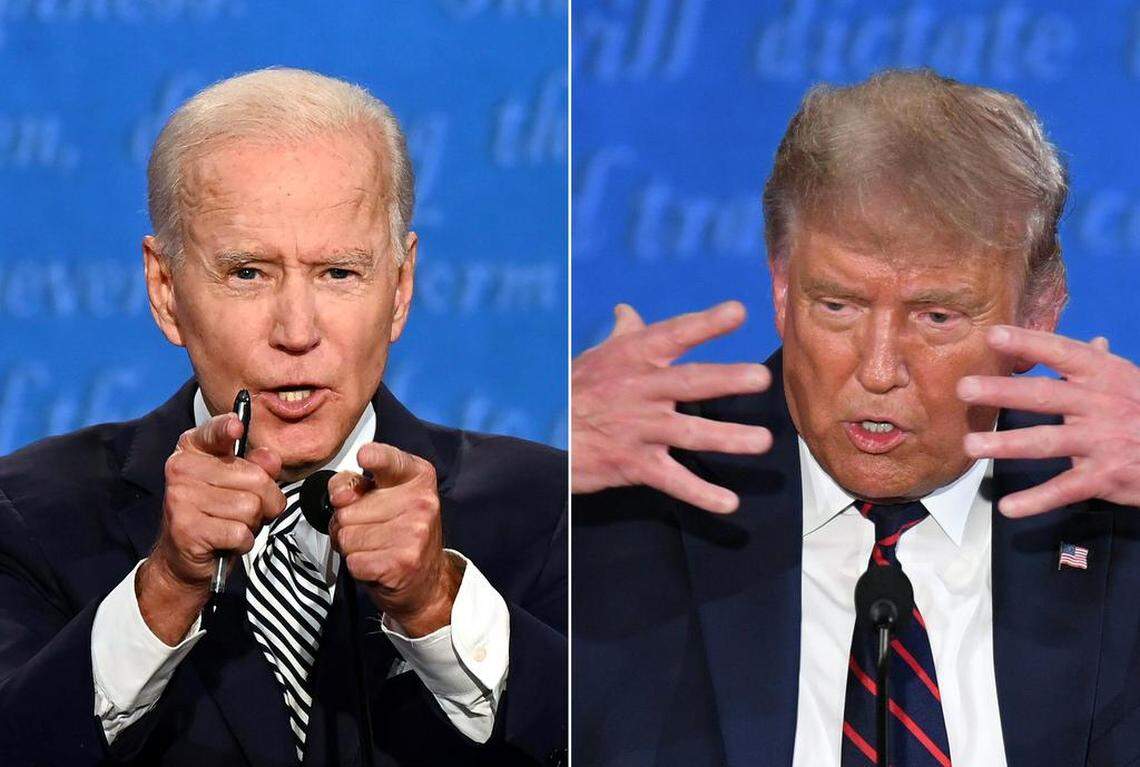 Presidential candidate Joe Biden and President Donald Trump talk to voters and argue with each other during their first debate in Cleveland. Both are campaigning in battleground Florida.
