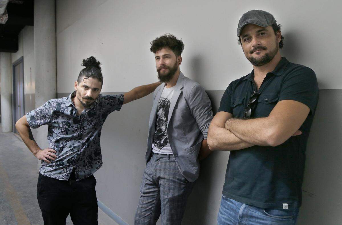 From left-Cast actors, Hector Medina, Ariel Texid and Yerandy Basart, from the film “Plantados”, filmed in Miami, on Friday October 04, 2019.