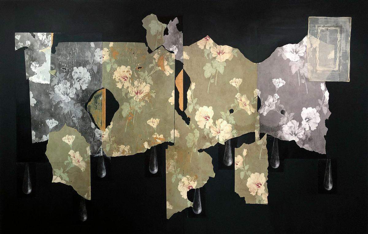 ‘Absence Revealed 005’, 2021, medio mixto sobre panel híbrido de madera, 65 x 103 pulgadas.&nbsp;