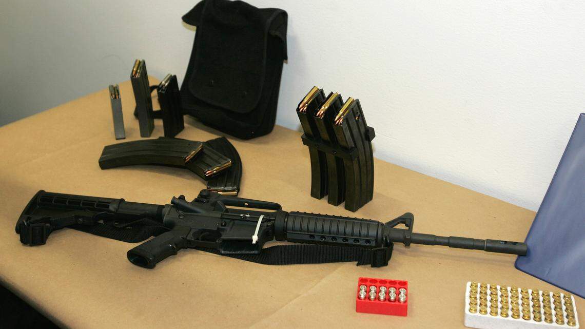 Despite a longstanding U.S. embargo on arms sales to Haiti, an estimated 500,000 illegal weapons are in circulation in the Caribbean nation. This is a file photo of the type of semiautomatic rifles and magazines that are commonly seized.