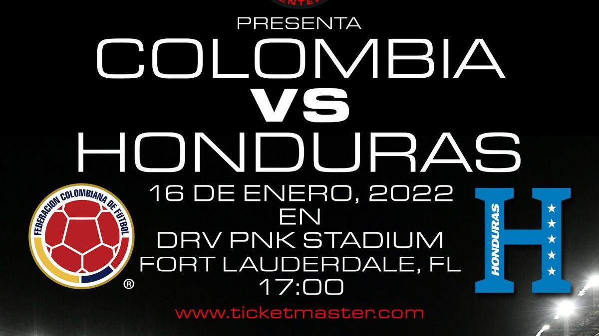 Anuncio del partido amistoso entre Colombia y Honduras el 16 de enero de 2022 en el DRV PNK Stadium en Fort Lauderdale.
