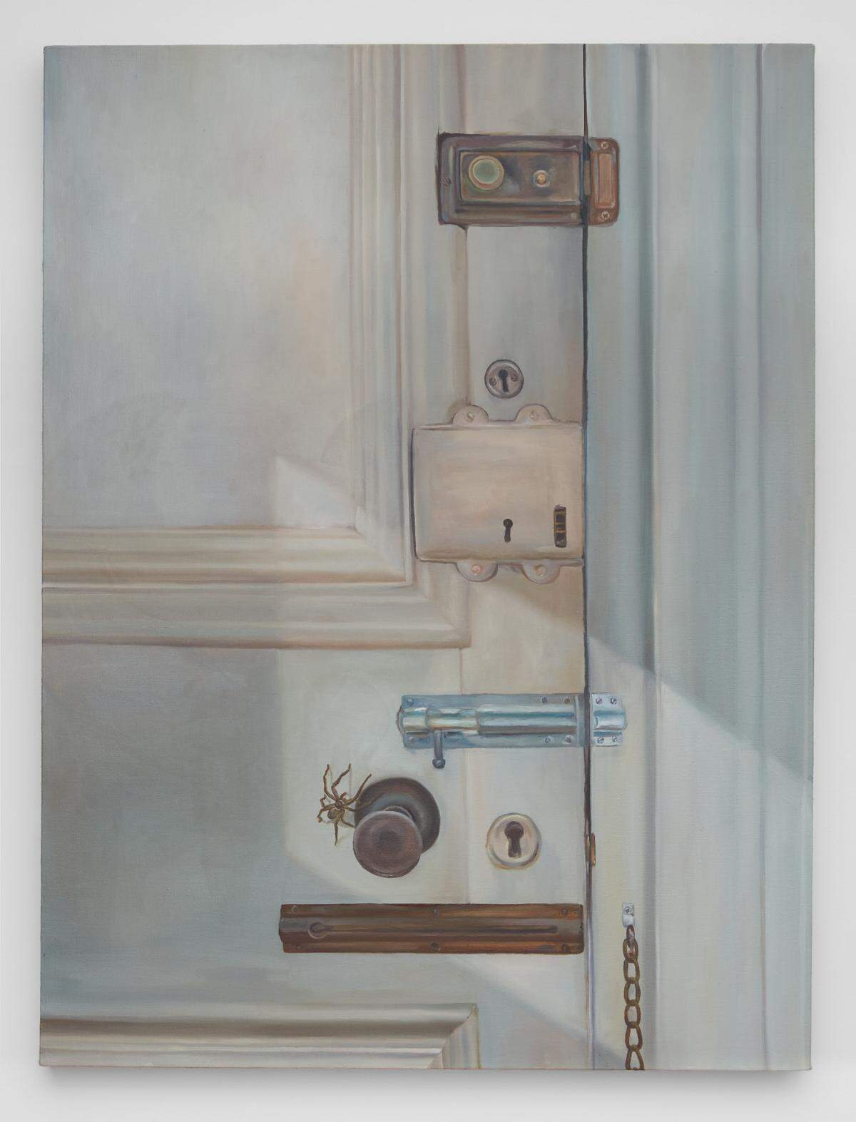 ‘New Door/Unknown Rooms’, 2024, óleo sobre lino, 40 x 30 pulgadas.