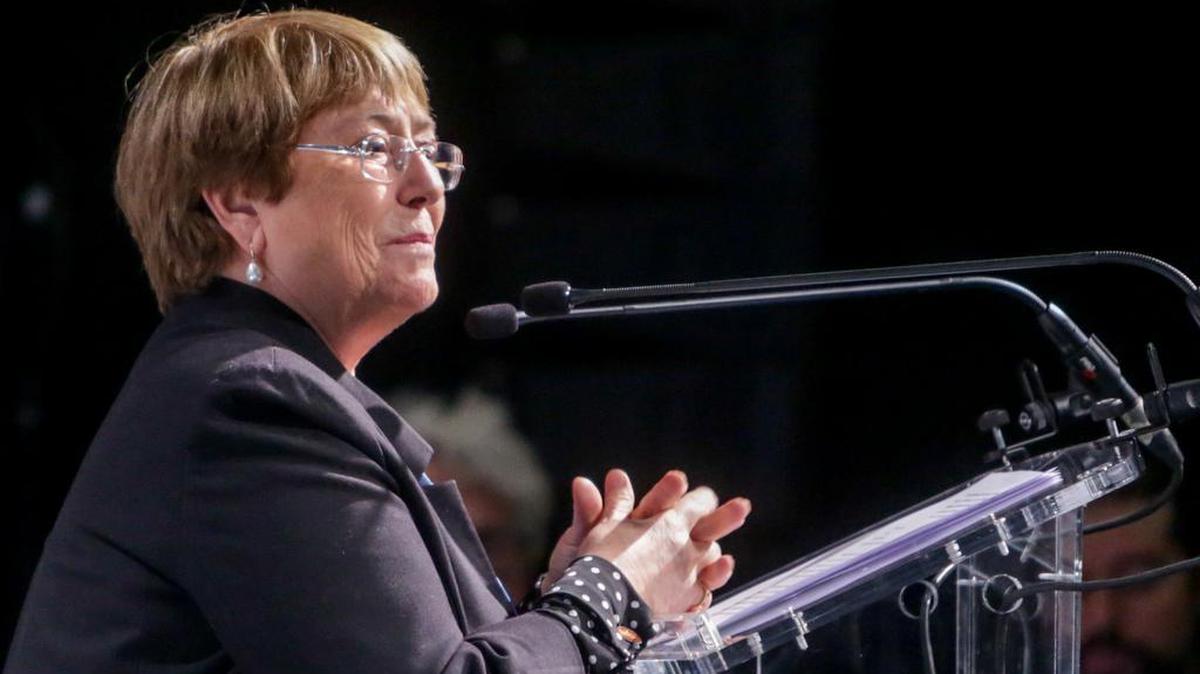 La Alta Comisionada de Naciones Unidas para los Derechos Humanos, Michelle Bachelet, interviene en un acto en el que jóvenes activistas climáticos piden una acción urgente sobre la crisis climática en la Cumbre del Clima, en Madrid (España) a 9 de diciembre de 2019.