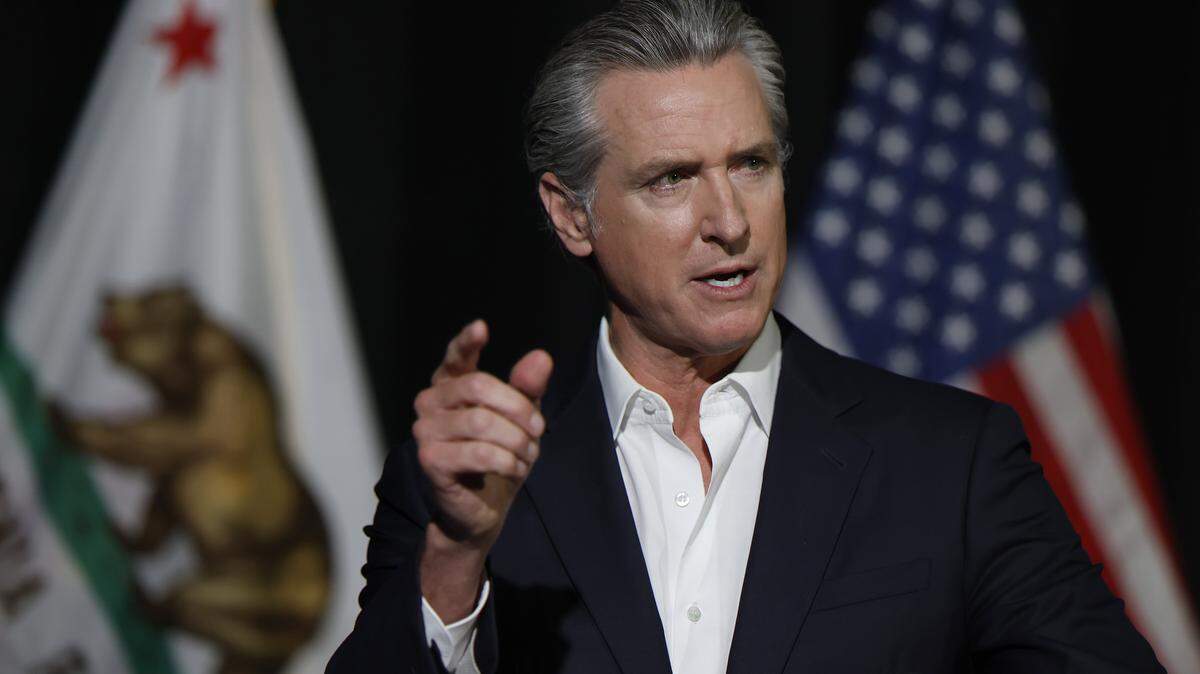 STOCKTON, CALIFORNIA - OCTOBER 22: California Gov. Gavin Newsom speaks to reporters after he participated in a fireside chat at the California Economic Summit on October 22, 2025 in Stockton, California. Gov. Newsom answered questions about the Trump administration's plans to deploy border patrol officers and the National Guard to San Francisco. (Photo by Justin Sullivan/Getty Images)