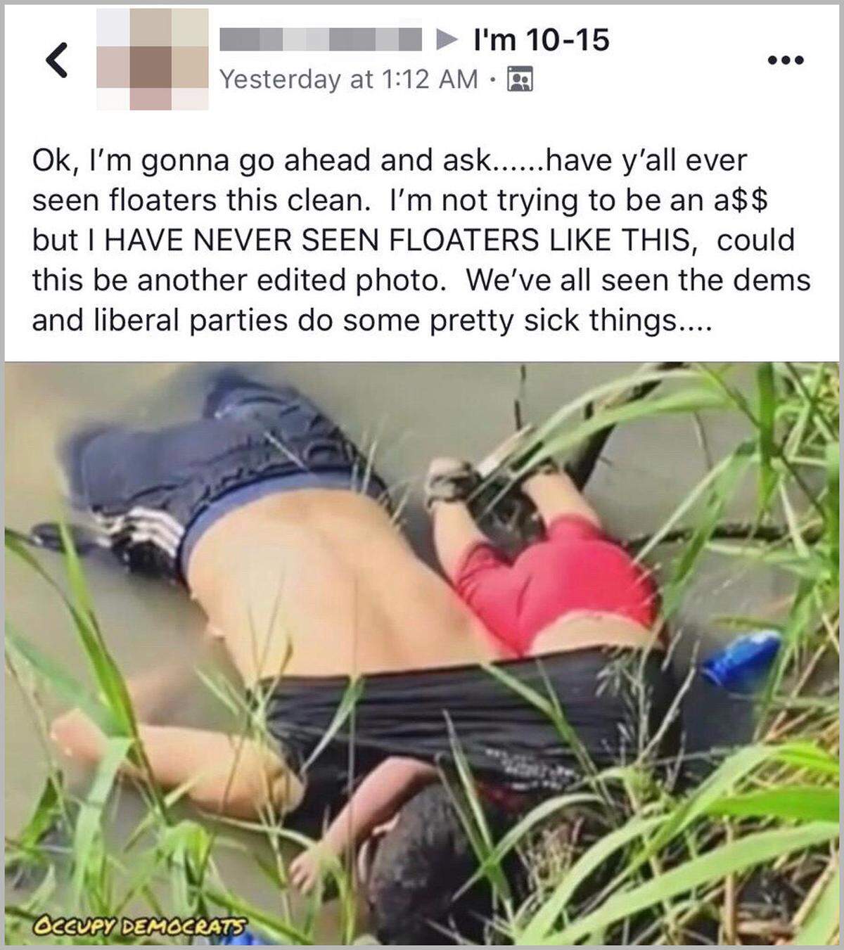 Captura de pantalla del grupo de Facebook: Bueno, voy a preguntar. ¿Han visto ustedes flotadores así de limpios? No quiero ser un imbécil, pero YO NUNCA HE VISTO FLOTADORES COMO ESTOS. “¿podría ser otra foto editada? Todos hemos visto que los demócratas y los partidos liberales hacen cosas bastante asquerosas.…