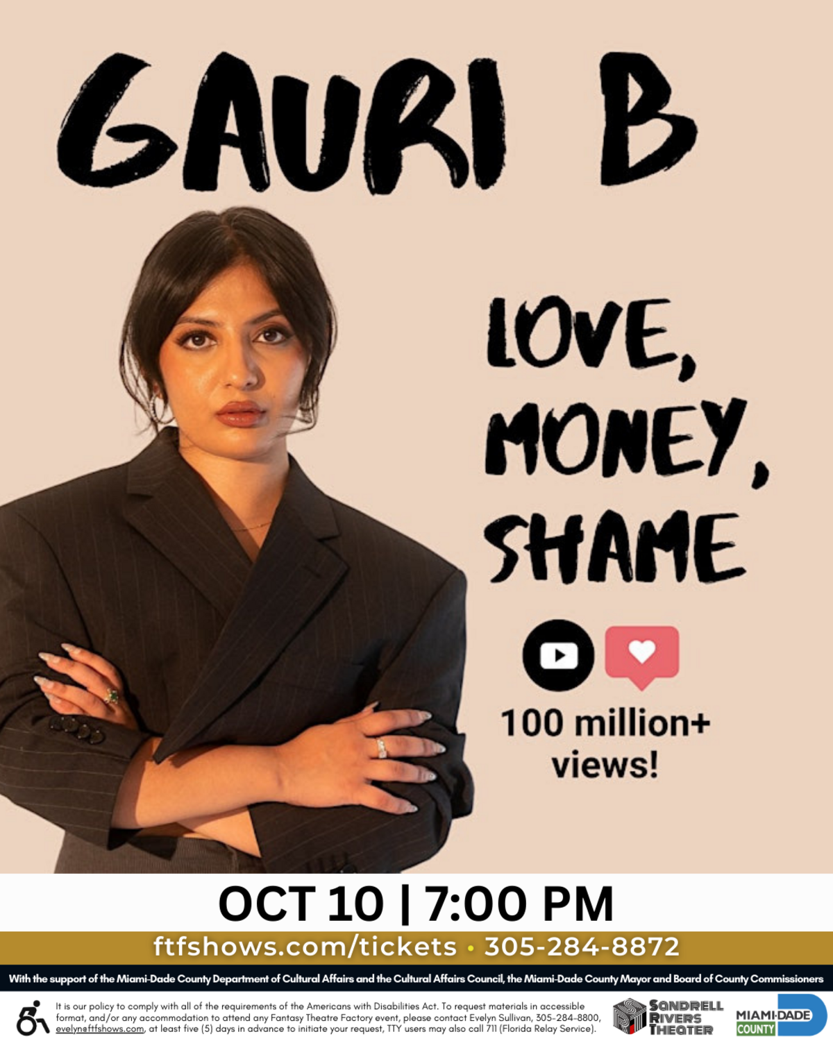 Gauri B presenta la comedia ‘Amor, dinero, vergüenza” en el Sandrell Rivers Theater.