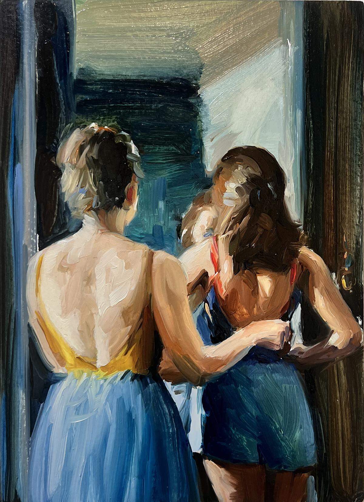 ‘Mother & Daughter’, 2025, óleo sobre panel, 7 x 5 pulgadas.