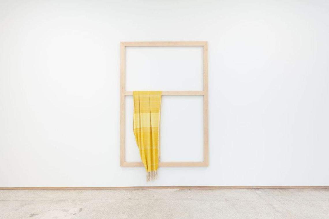 Frances Trombly Weaving (Artemisia, Weld), 2020 Handwoven, hand-dyed (weld) silk and rayon, cotton, maple 87.75” x 61.5” Courtesy of the artist and Emerson Dorsch