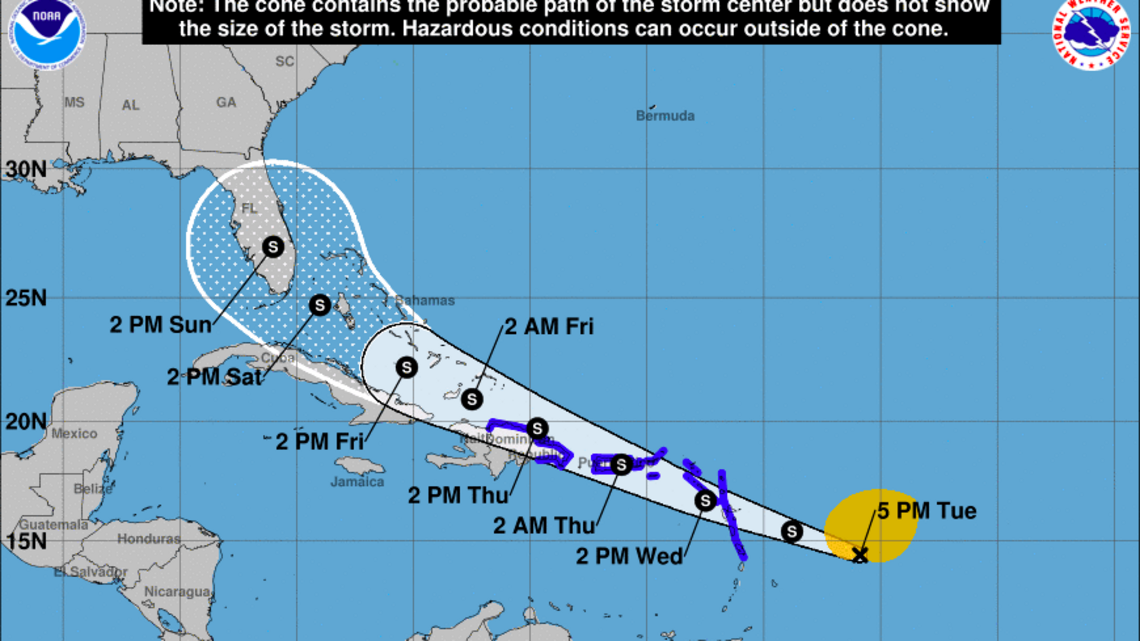 Bajo aviso de tormenta tropical Puerto Rico, República Dominicana y las Antillas menores