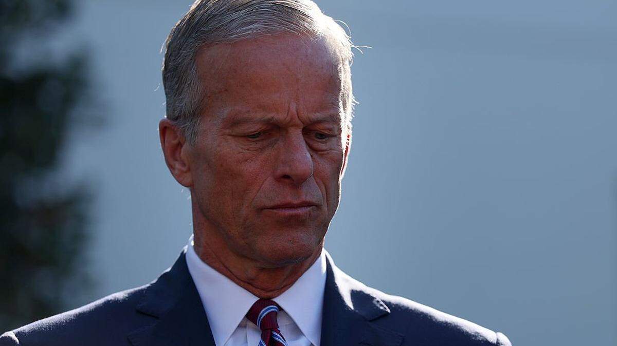 WASHINGTON, DC - OCTOBER 21: U.S. Senate Majority Leader John Thune (R-SD) speaks to reporters alongside Senate Republican Leadership outside of the West Wing of the White House on October 21, 2025 in Washington, DC. The senators attended a "Rose Garden Club" lunch with U.S. President Donald Trump as the federal government shutdown reached its 21st day. (Photo by Anna Moneymaker/Getty Images)
