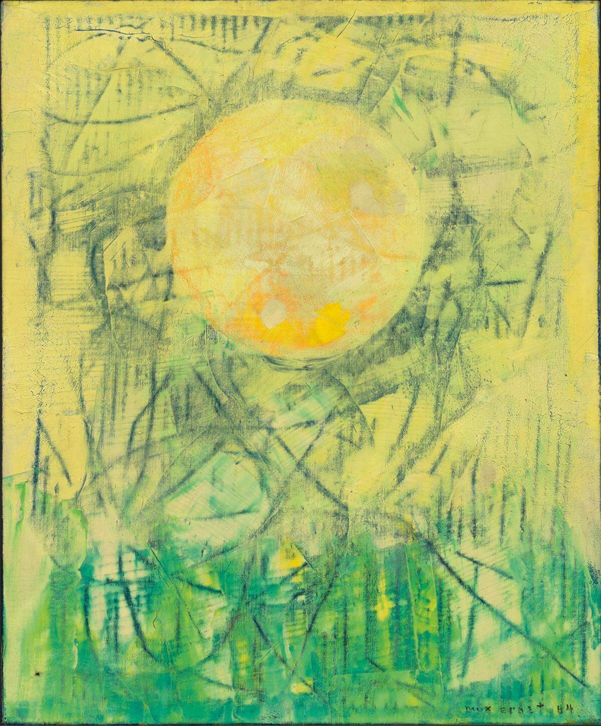 ‘Soleil jaune’, 1964, de Max Ernst, óleo sobre lienzo, 25 x 20 pulgadas.