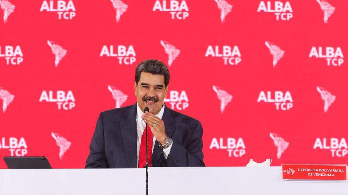 Venezuelan leader Nicolás Maduro speaks during the Bolivarian Alliance for the Peoples of America summit at the Miraflores presidential palace in Caracas on June 24, 2021.
