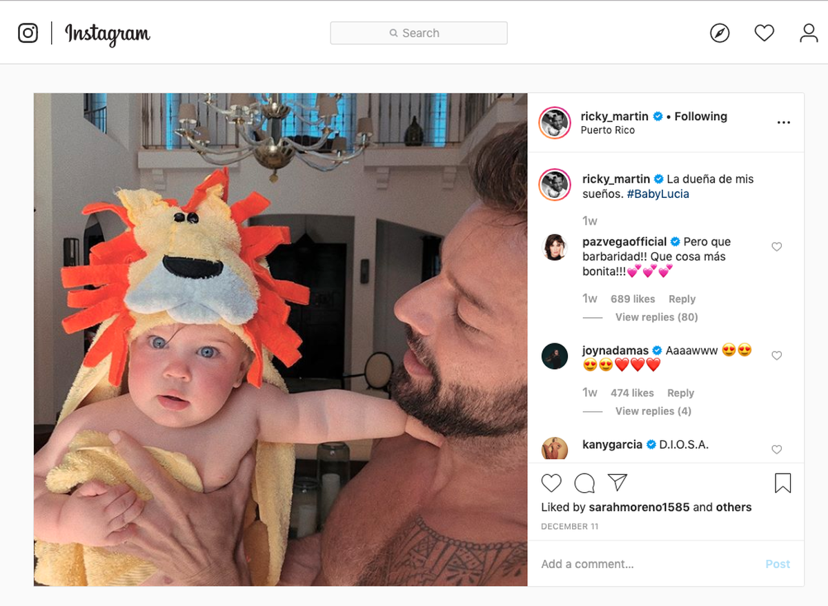 A principios de año Ricky Martin sorprendió a sus fanáticos con el anuncio de la llegada de Lucía, que vino al mundo a finales de diciembre del 2018.