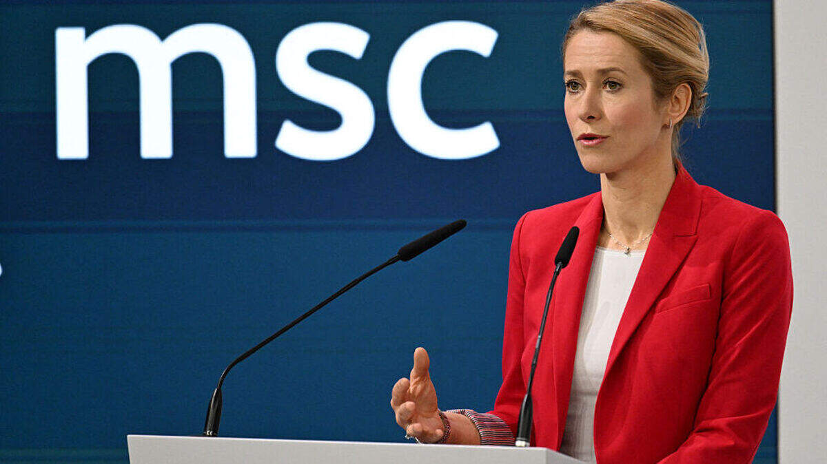 La representante de alto rango de la UE para Asuntos Exteriores y Política de Seguridad, Kaja Kallas, pronuncia un discurso en la 62ª Conferencia de Seguridad de Múnich (MSC), el domingo 15 de febrero de 2026 en Múnich, sur de Alemania.