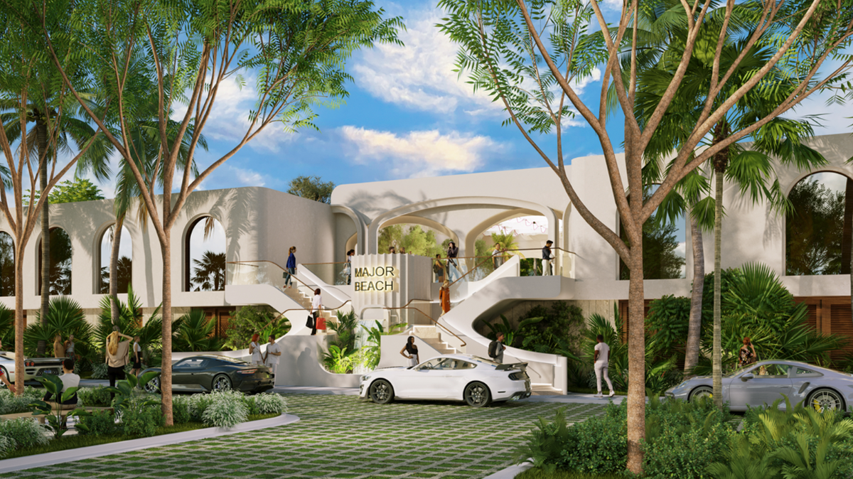 Una representación muestra la entrada de un proyecto propuesto en la ubicación actual de Nikki Beach en Miami Beach.