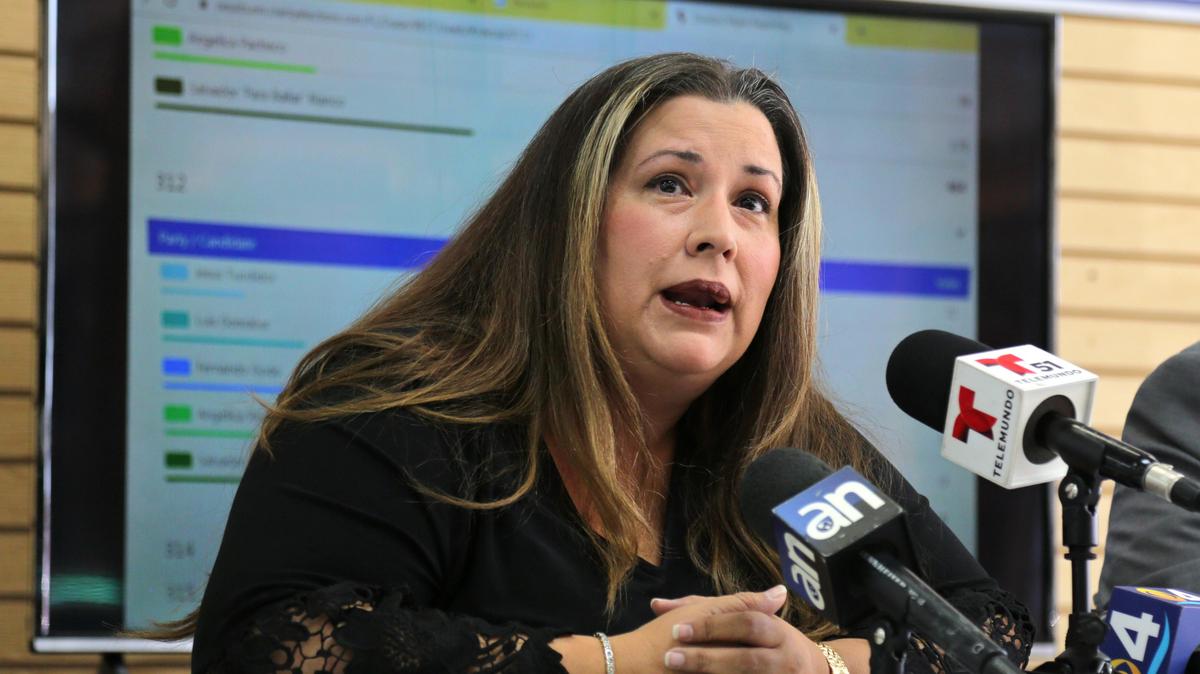 Political strategist Sasha Tirador speaks during a press conference in Hialeah on Nov. 7, 2019. Tirador is the chair of a political committee that has run numerous attack ads in the Miami Beach mayor’s race.