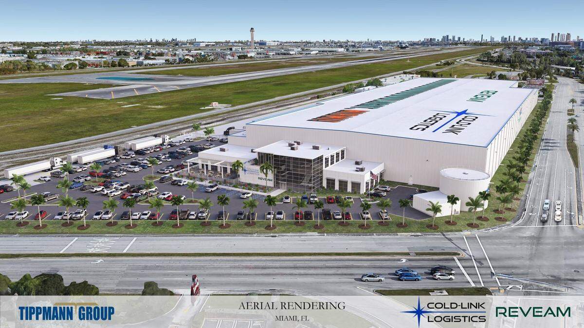 Boceto de la nueva instalación de carga junto al Aeropuerto Internacional de Miami que deberá abrir en 2027.