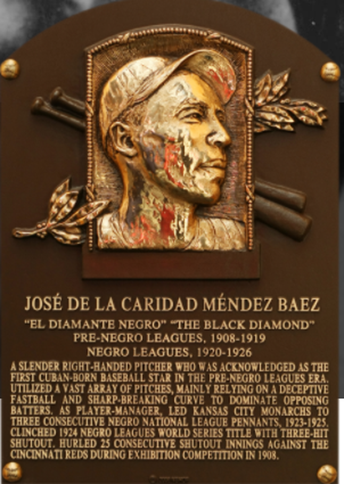 Placa de José de la Caridad Méndez, conocido como el “Diamante Negro’, en el Salón de la Fama de Cooperstown.