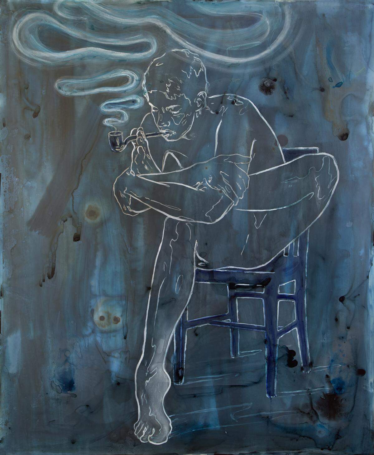 “The Contortionist (After Hujar)”, 2023, grafito, tiza y acrílico sobre papel Mylar, 36 × 30 pulgadas.