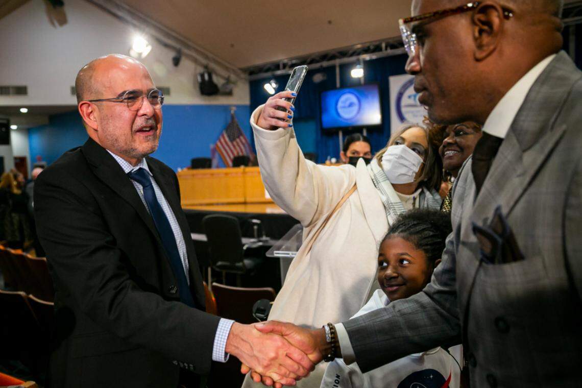 José Dotres, left, was selected to lead Miami-Dade County Public Schools on Jan. 24.