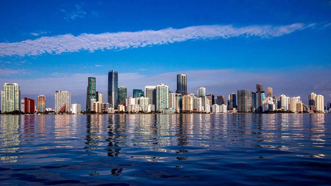 Median existing-home sales prices hit new highs in South Florida in June. Above: Here’s a view of the Brickell skyline in Miami.