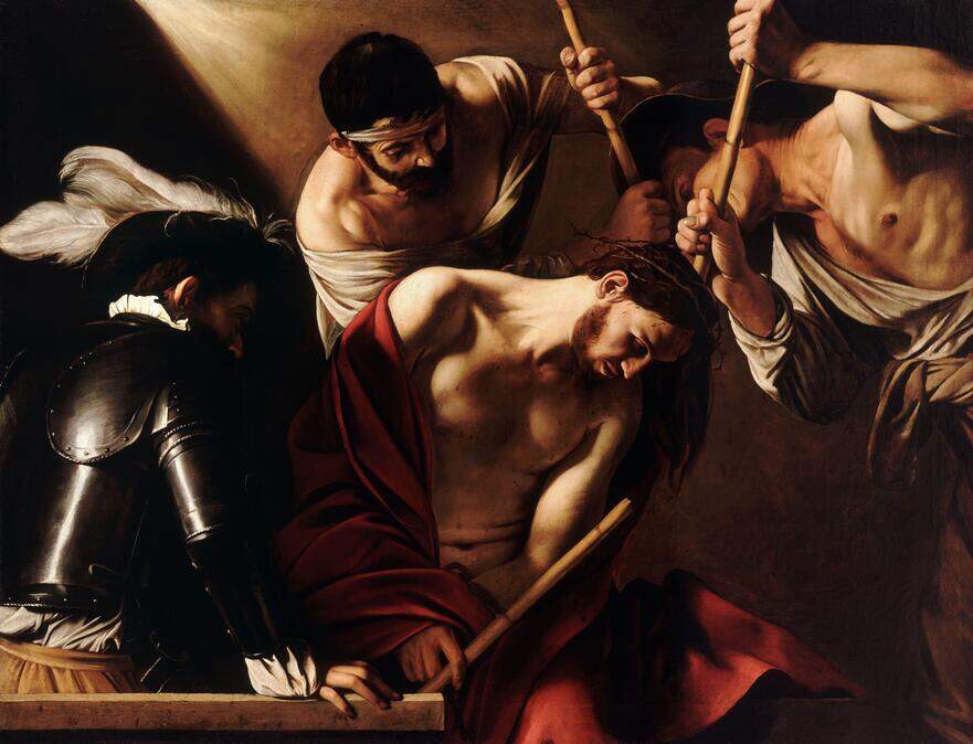 “La coronación de espinas” (1603), en el Museo de Historia del Arte de Viena, uno de los dos cuadros que Caravaggio ejecutó sobre el tema y uno de los  más elegantes del pintor lombardo.
