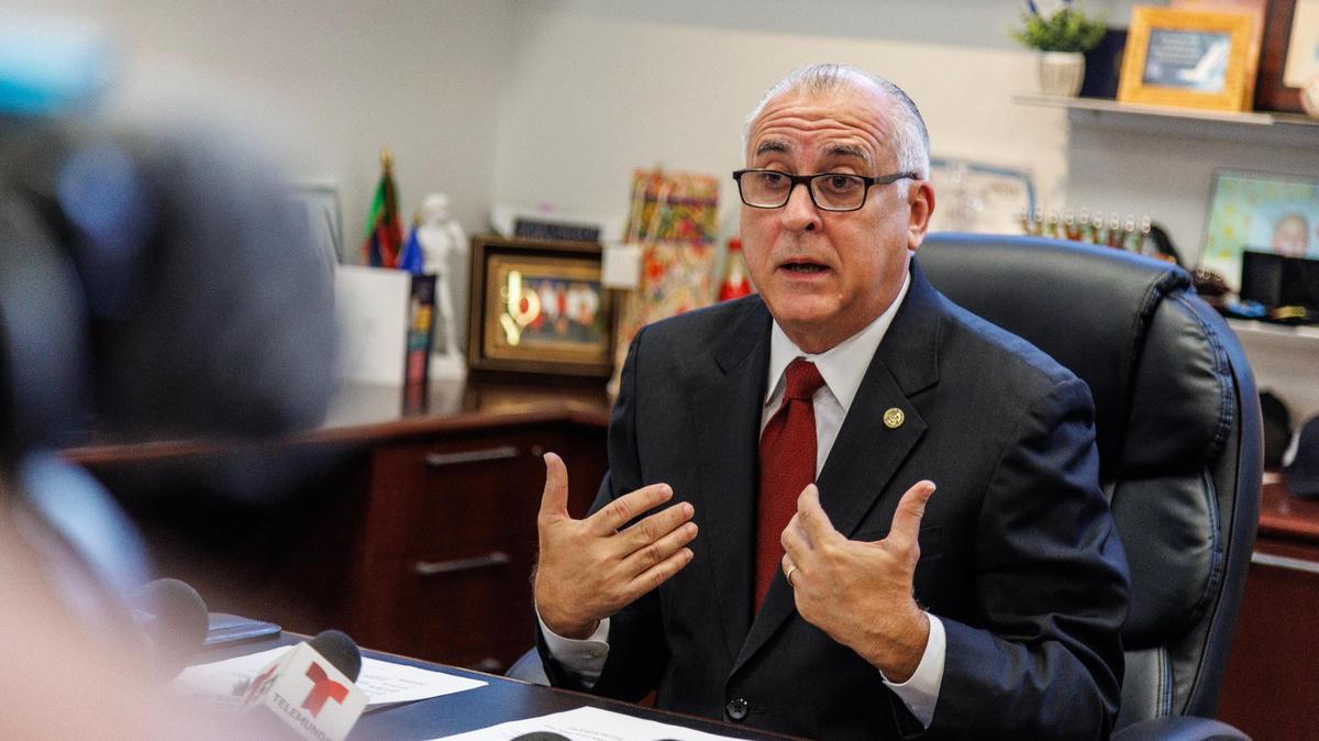 City of Hialeah Mayor Esteban Bovo, Jr. speaks about the 911 emergency department during a press conference at City Hall. The politician acknowledges that the unit is below the standard for answering calls. Thursday August 10, 2023.