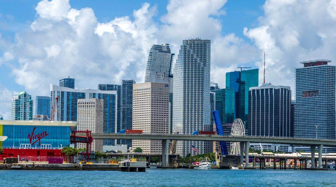 View of the downtown Miami from Watson Island, on Wednesday July 31, 2024.