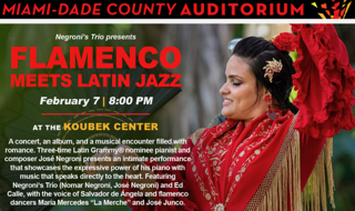 Como parte de la serie “Away From Home” del Miami-Dade County Auditorium, Negroni’s Trío llega al Koubek Center.