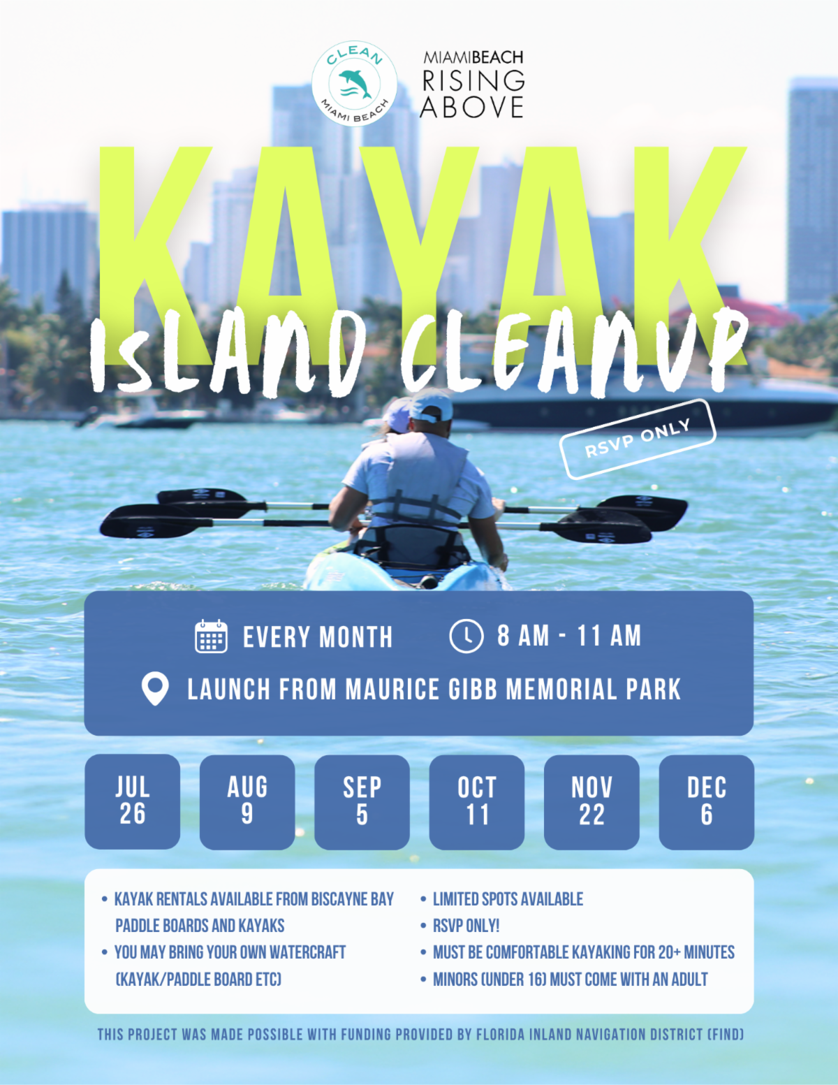 Limpieza en&nbsp; Kayak con el grupo Clean Miami Beach.