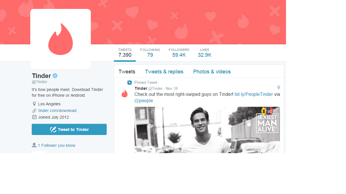 Una imagen de la cuenta de Twitter de @Tinder. 