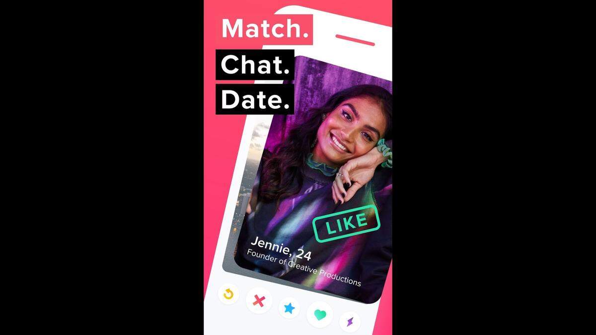 Tinder, basada en la mutua aceptación del like y el superlike que abre el camino a la relación. Tiene opción de pago.