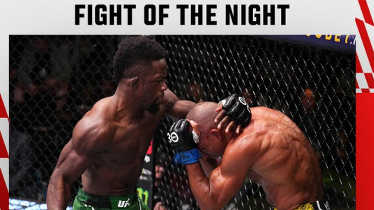 Ebson Barboza (der.) demostró que dentro de su cuerpo habita un guerrero lleno de coraje que logró sobrevivir una embestida temprana en Las Vegas el sábado para superar a Sodiq Yusuff en el evento principal de UFC Fight Night.