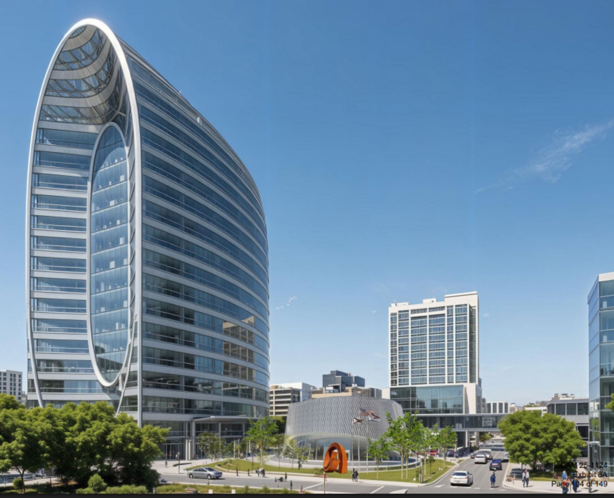 Representación gráfica del nuevo ayuntamiento de Fort Lauderdale, diseñado por City Hall Partners, un equipo que incluye a CORE Construction, Stiles Corp., Plenary Americas U.S. Holdings, PGAL y el estudio de arquitectura PALMA.