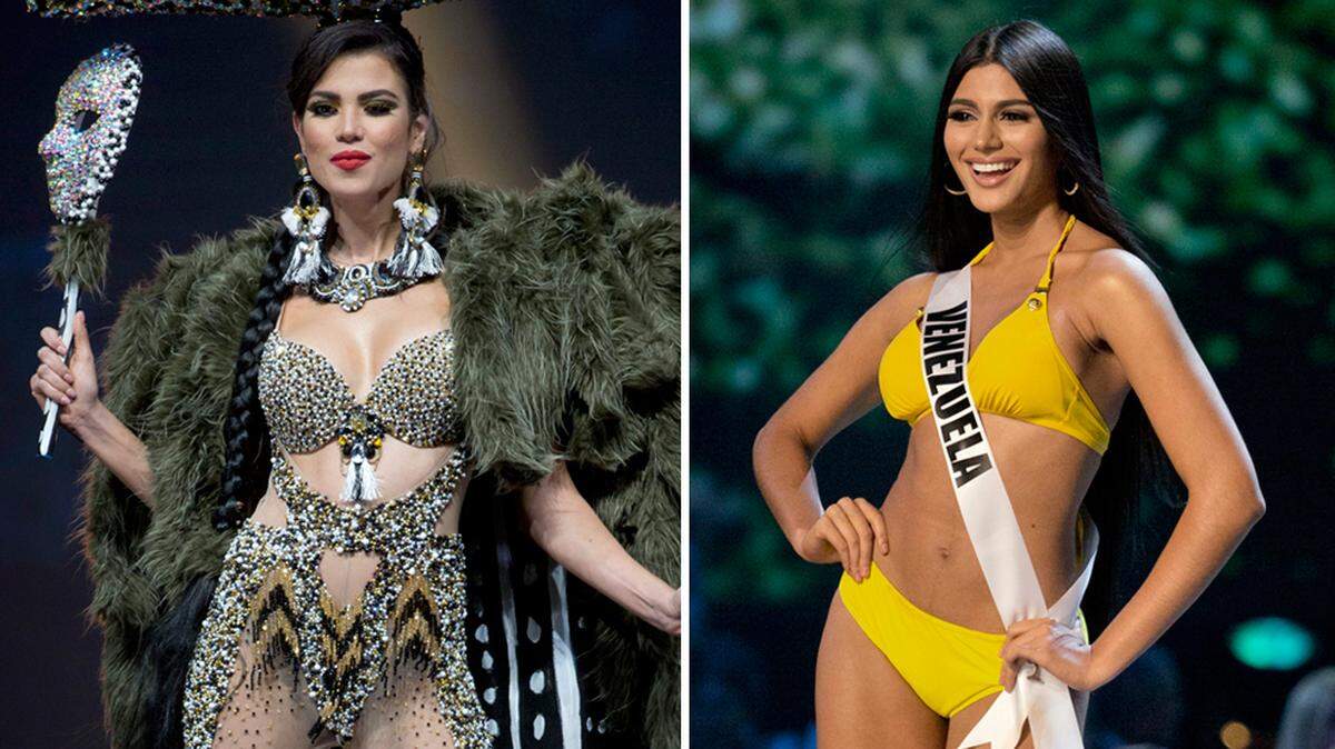 Andrea Díaz, en traje típico, y Sthefany Gutiérrez, en traje de baño, se preparan para el concurso de Miss Universo 2018 en Bangkok.