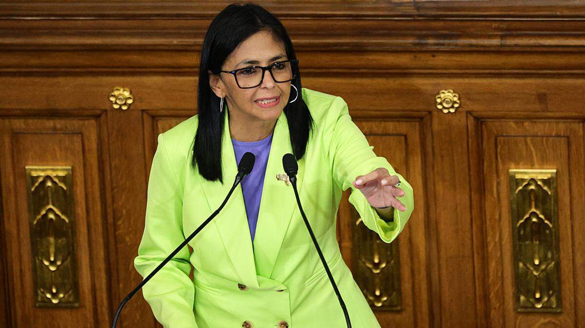 La gobernante interina, Delcy Rodríguez, da un discurso acerca del estado del país ante la Asamblea Nacional, el jueves 15 de enero de 2026, en el Palacio Federal de Caracas, Venezuela.