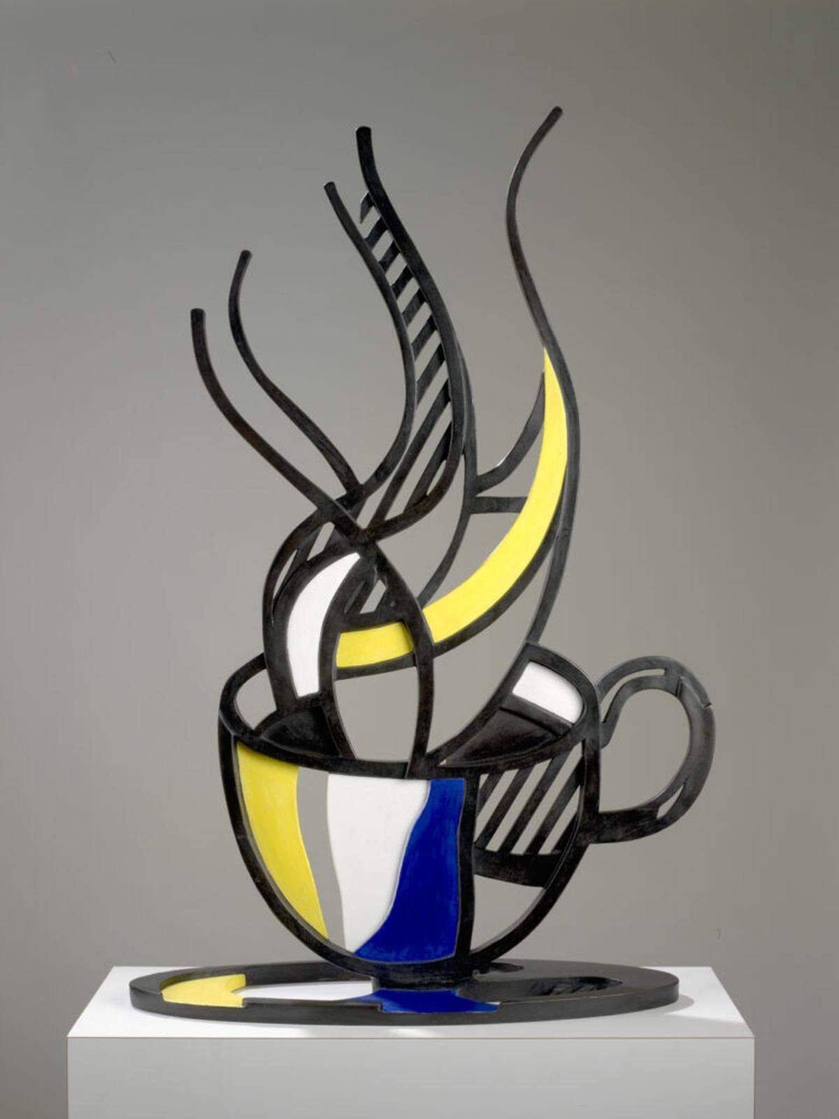 “Cup and Saucer I”, 1976, de Roy Lichtenstein. Bronce pintado y patinado, 30 x 21 x 6 ½ pulgadas.&nbsp; 