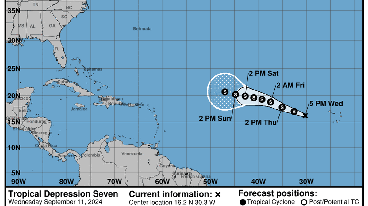 El Centro Nacional de Huracanes pronosticó que la depresión tropical siete se convertirá en la tormenta .