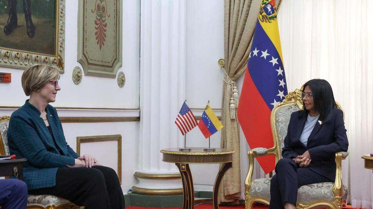 Venezuela’s Acting President, Delcy Rodríguez, meets with the U.S. Chargé d’Affaires for Venezuelan Affairs, Laura Dogu, in Caracas on Feb. 2, 2026. Dogu will step down from the post and will be replaced by  veteran diplomat John Barrett. 