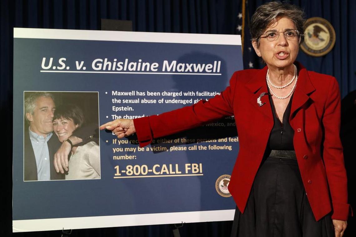 In this July 2, 2020, photo, Audrey Strauss, acting United States attorney for the Southern District of New York, speaks during a news conference in New York, to announce charges against Ghislaine Maxwell, Jeffrey Epstein’s former partner and paramour, for her alleged role in the sexual exploitation and abuse of multiple women and minor girls.